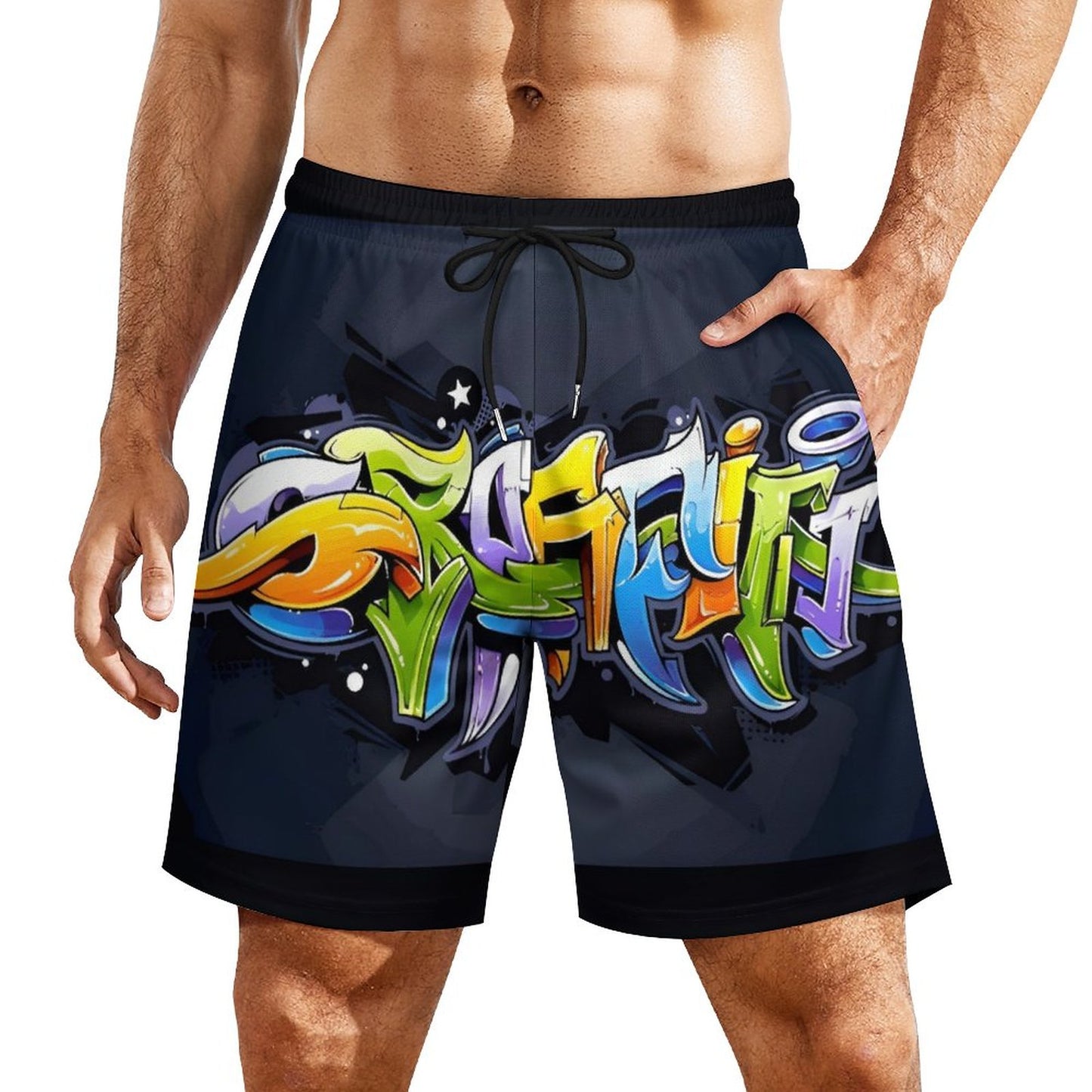 COLORFUL GRAFFITI Men's Hawaiian shorts with 4 Pockets-SMALL-3XL