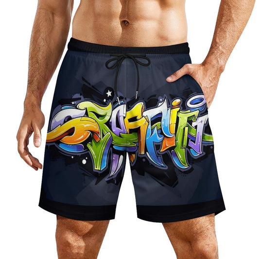 COLORFUL GRAFFITI Men's Hawaiian shorts with 4 Pockets-SMALL-3XL