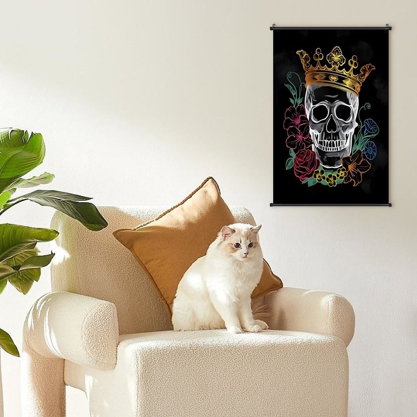 Canvas Hanging Poster with Scrolls-16"x24"/ 40x60cm-CROWNED SKULL