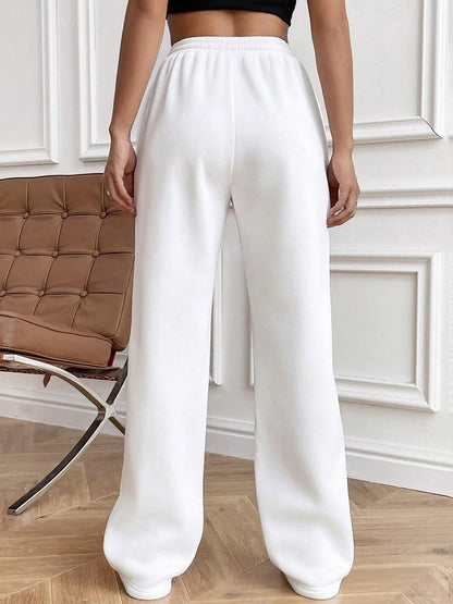Drawstring Elastic Waist Pants with Pockets (white/black/grey/brown/dusty pink)-XS-2XL