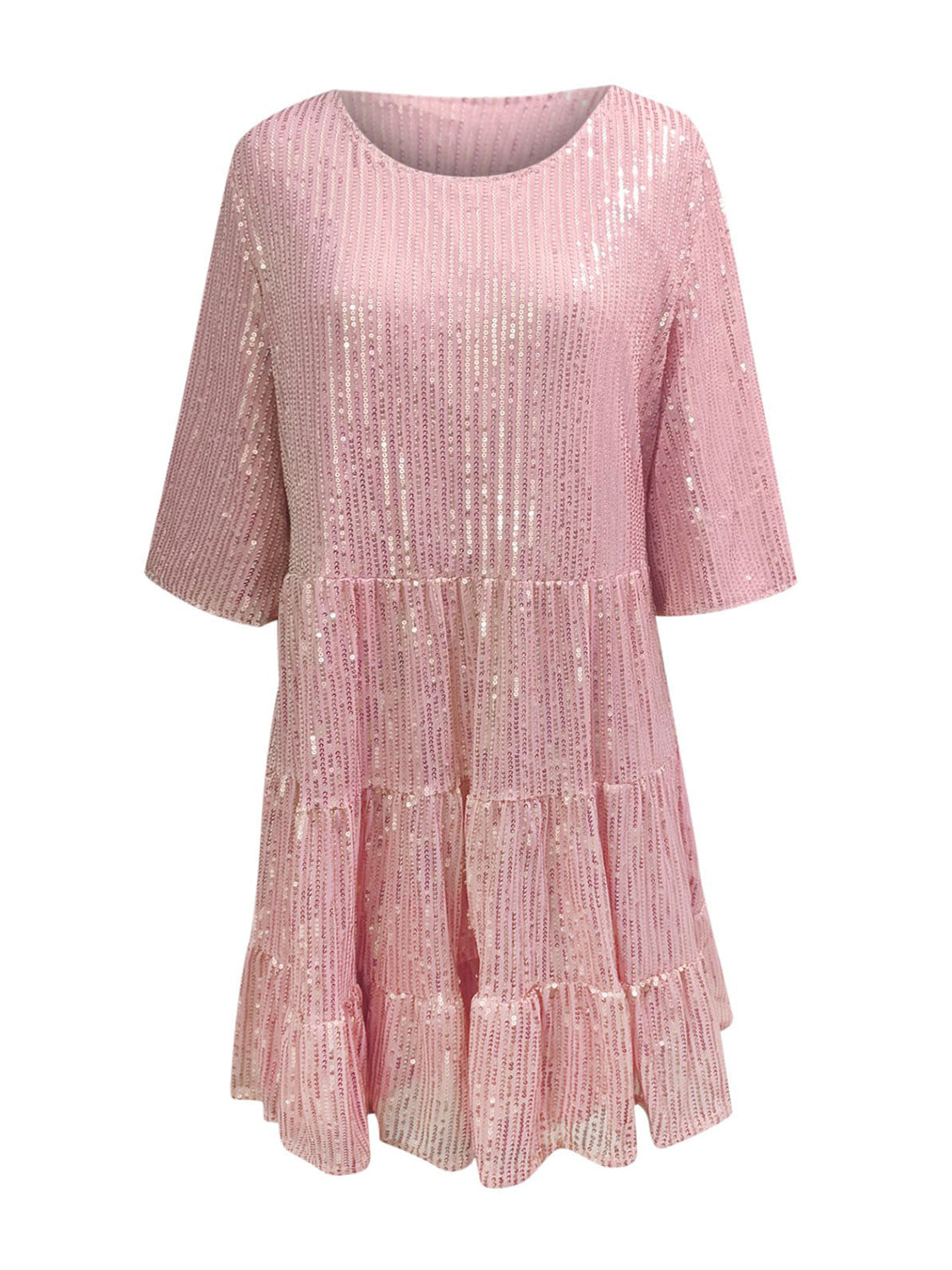 Full Size Sequin Round Neck Half Sleeve Mini Dress-SMALL-3XL (Many colors)