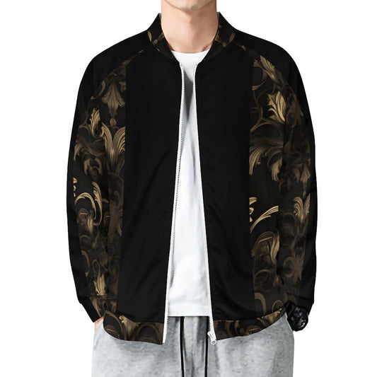 BLACK & GOLD ACCENT Raglan Zipper Jacket-SMALL-5XL