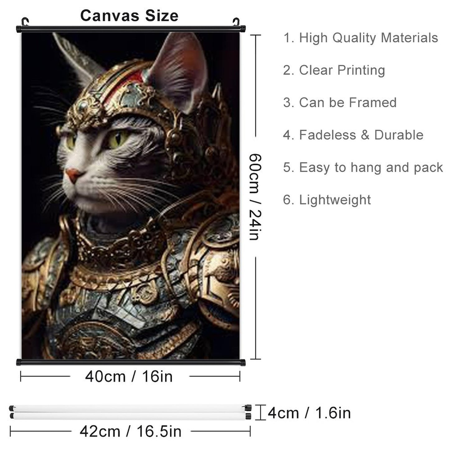 Canvas Hanging Poster with Scrolls-16"x24"/ 40x60cm-CAT WARRIOR