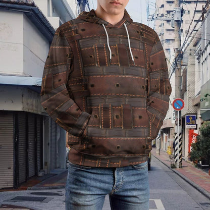 RUGGED LEATHER BUCKLE Print Men's Hoodie with Double-layer Cap-SMALL-6XL