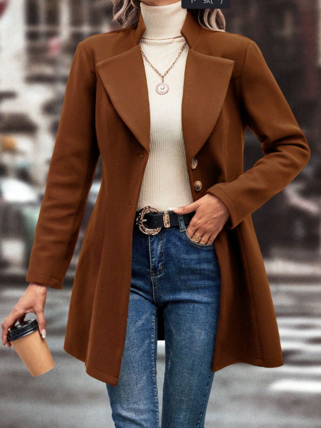 Collared Neck Button Up Long Sleeve Coat-SMALL-XL