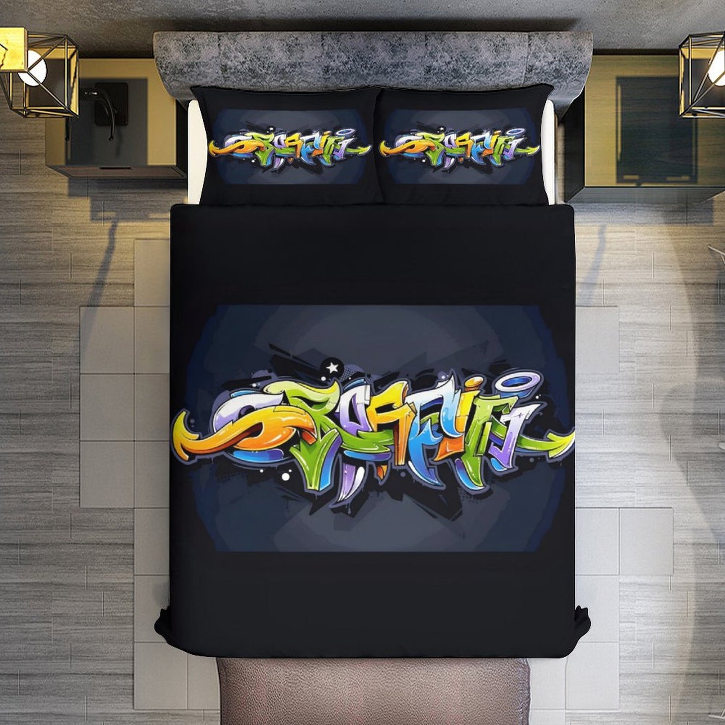 COLORFUL GRAFFITI 3-Piece Bedding Set-102"x90"/ 259x229cm-KING SIZE (Dual-sided Image)