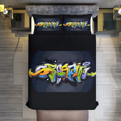 COLORFUL GRAFFITI 3-Piece Bedding Set-102"x90"/ 259x229cm-KING SIZE (Dual-sided Image)