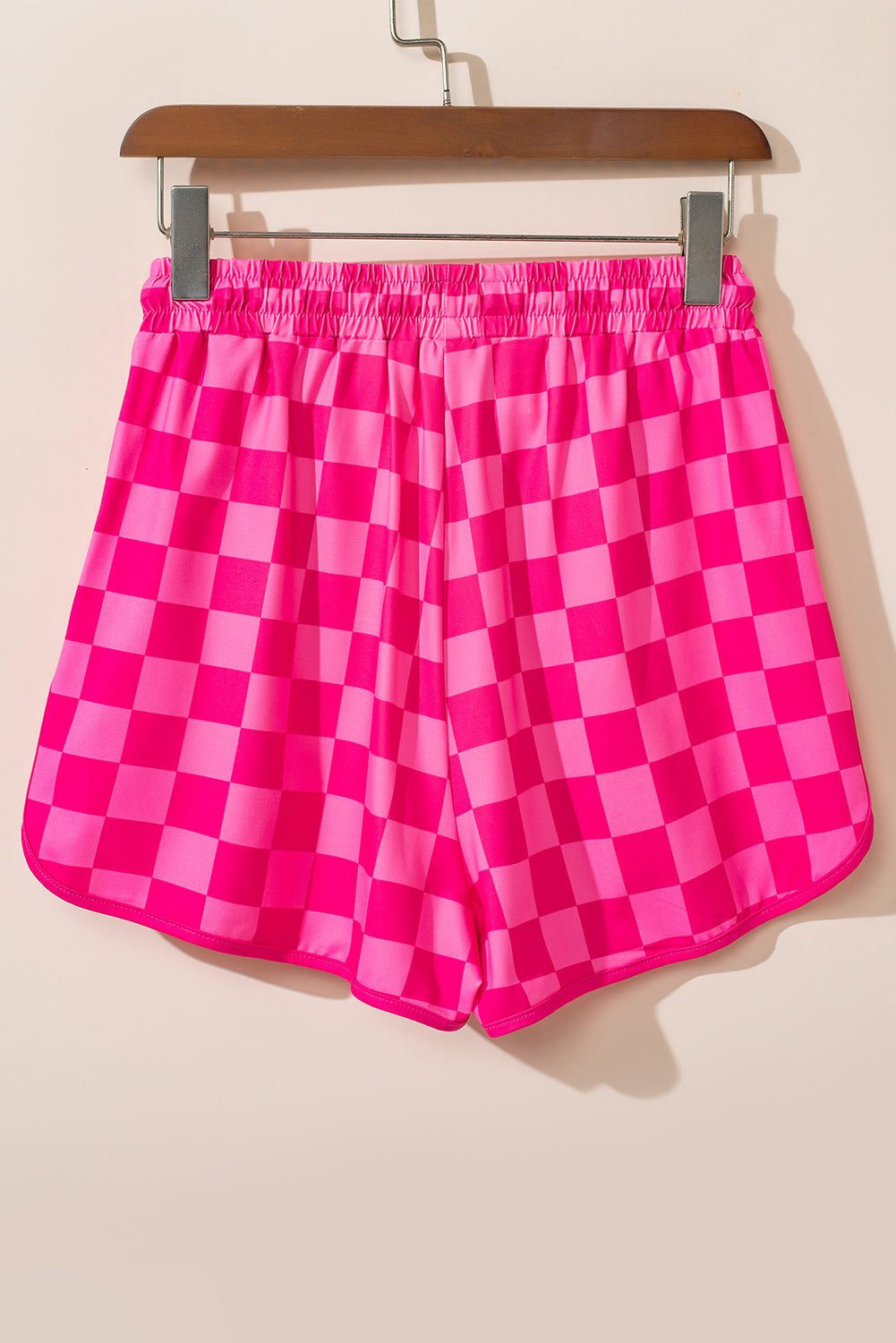 Drawstring Checkered Shorts with Pockets (black/hot pink)-S-XL