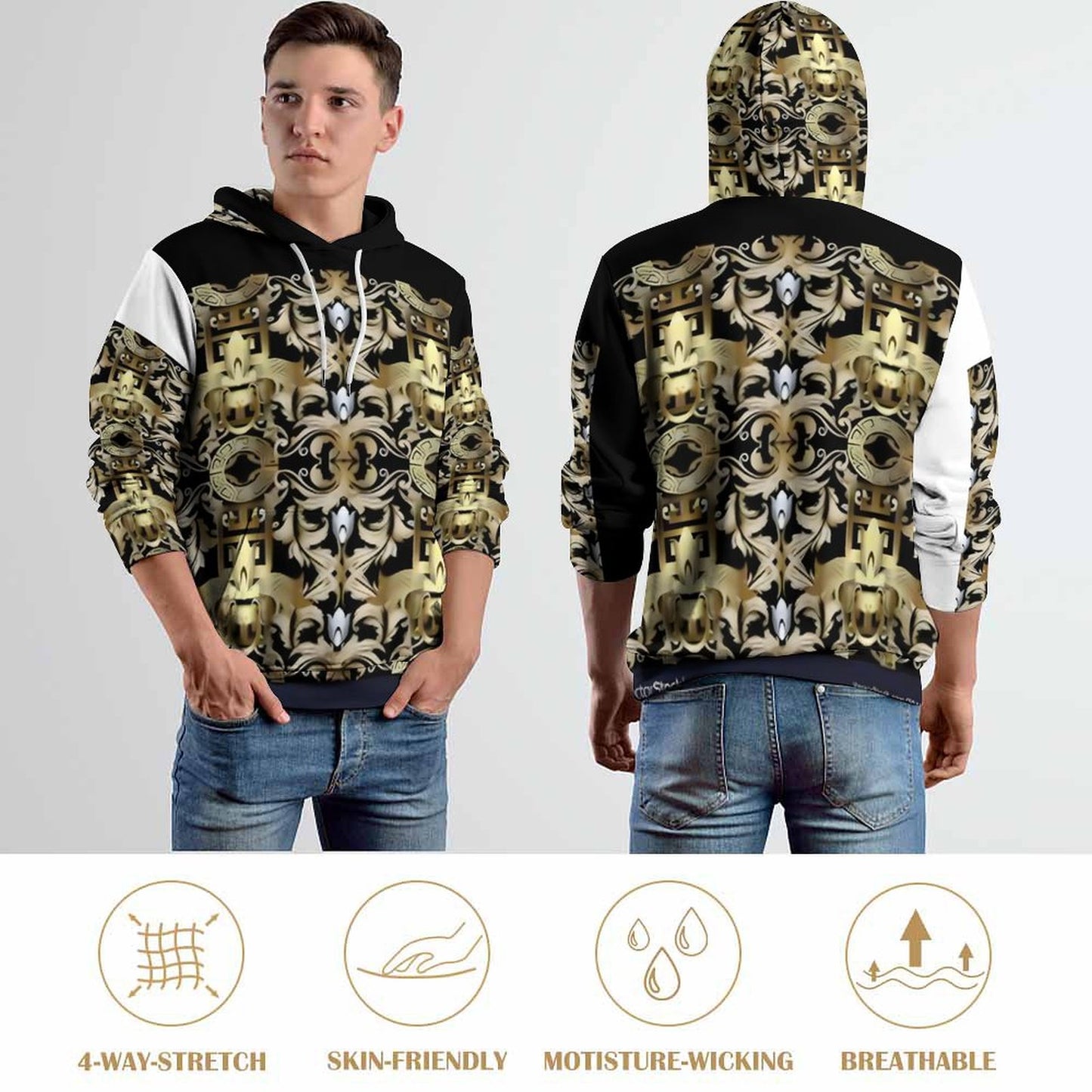 230gsm Men's Personalized Hoodie with Double-layer Cap (All-Over Printing)