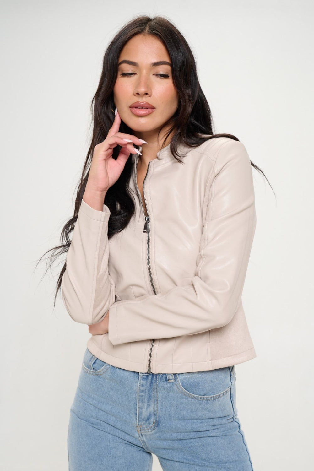 Coalition LA Zip Up Moto Vegan Leather Jacket-SMALL-XL
