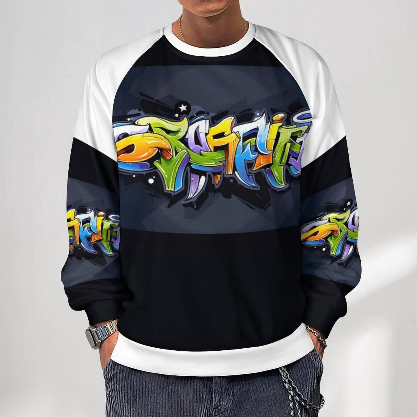 COLORFUL GRAFFITI Men's Crewneck Raglan Sweatshirt-SMALL-5XL