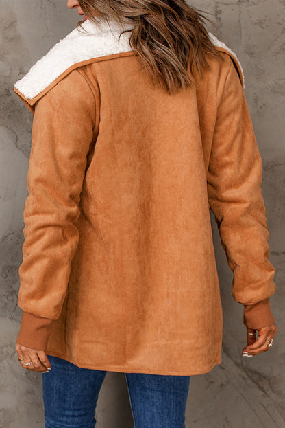 Open Front Long Sleeve Sherpa Jacket (caramel/blush pink/grey/black)-SMALL-XL
