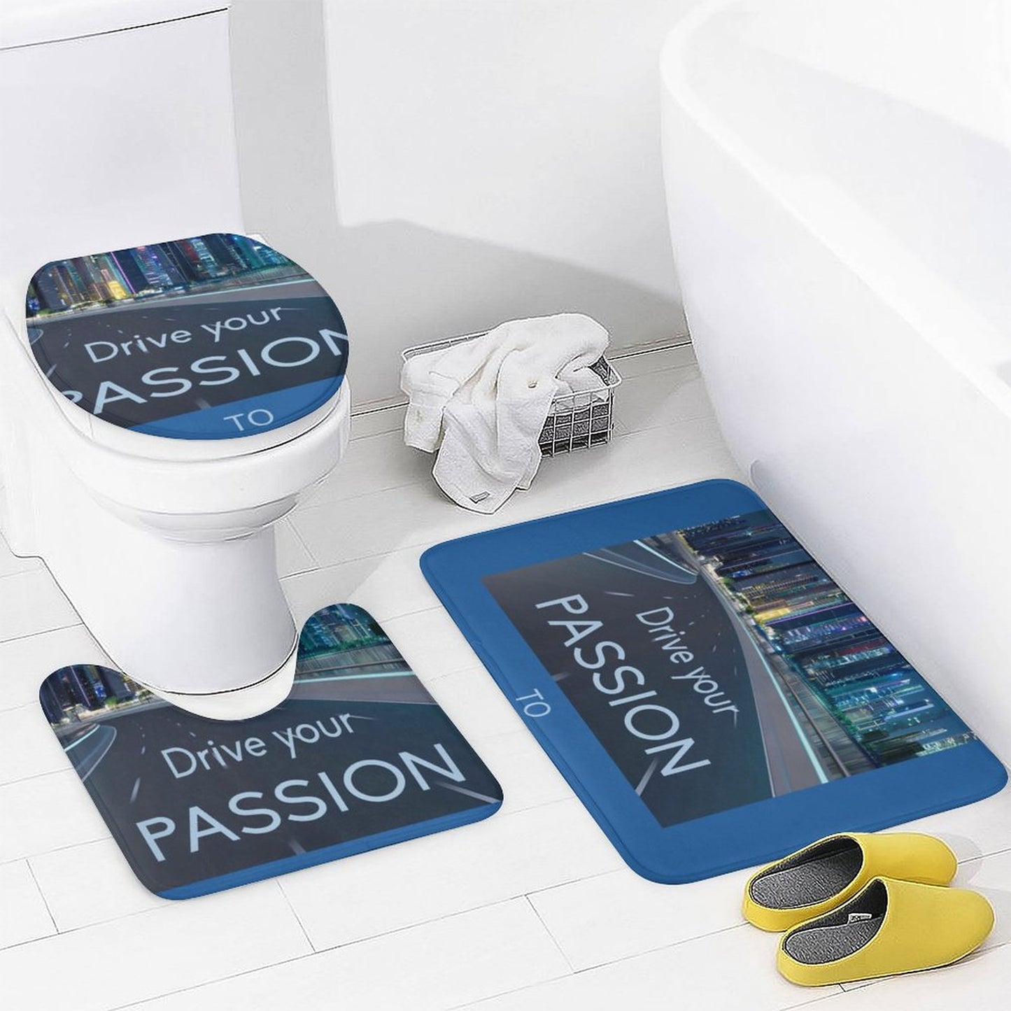 Shower Curtain Set with 3 Rugs
