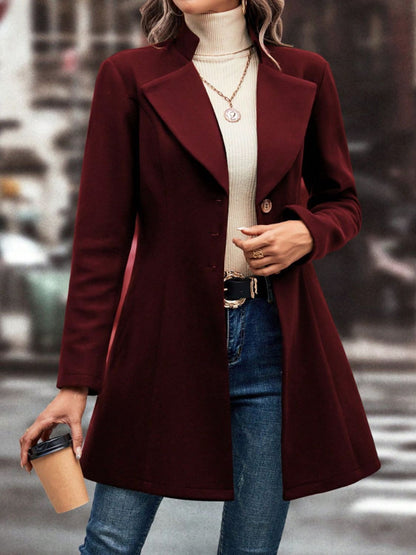 Collared Neck Button Up Long Sleeve Coat-SMALL-XL