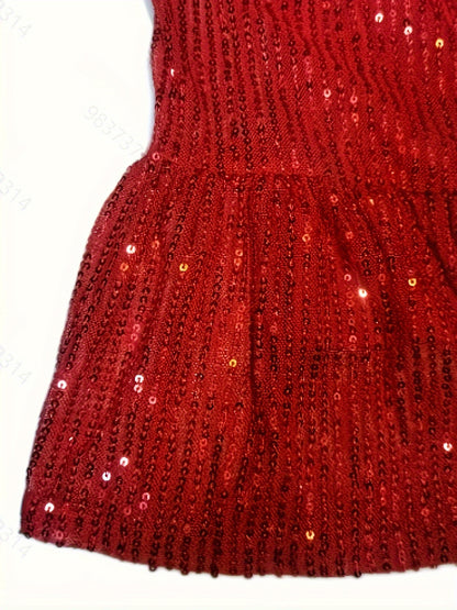Full Size Sequin Round Neck Half Sleeve Mini Dress-SMALL-3XL (Many colors)