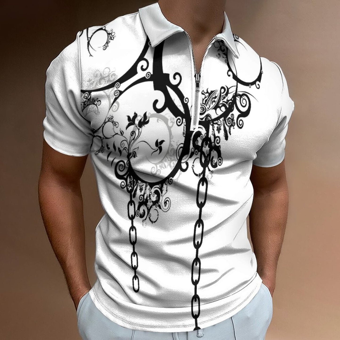 Men's Short Sleeve POLO Shirt with Zipper B470 (All-Over Printing)