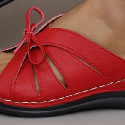 Tied Open Toe Low Heel Sandals (deep red/white/royal blue/black/light yellow)