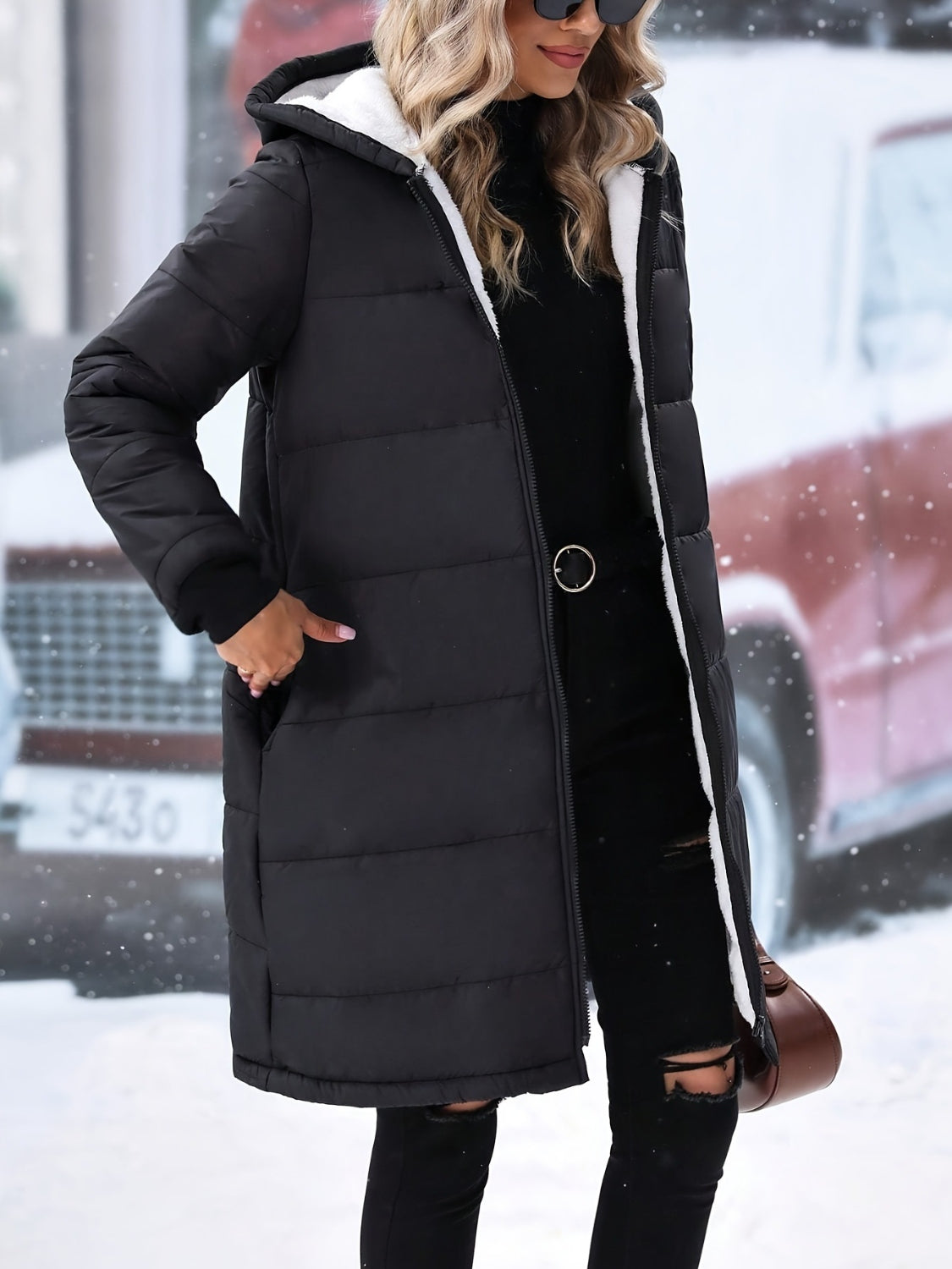 Plus Size Zip Up Hooded Winter Coat-1XL-5XL