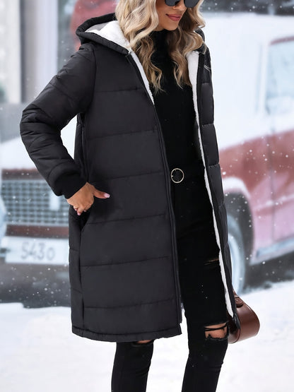 Plus Size Zip Up Hooded Winter Coat-1XL-5XL