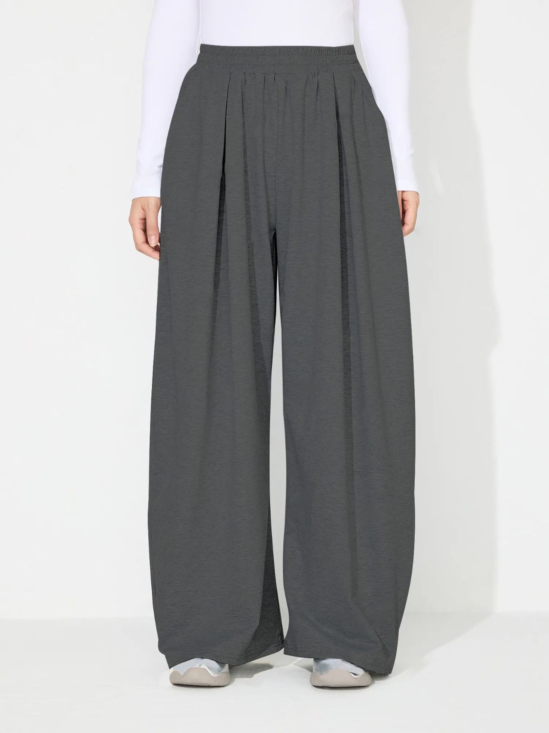 Elastic Waist Wide Leg Pants with Pockets (black/light grey/dark grey)-SMALL-XL
