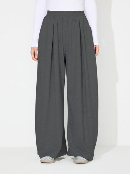 Elastic Waist Wide Leg Pants with Pockets (black/light grey/dark grey)-SMALL-XL