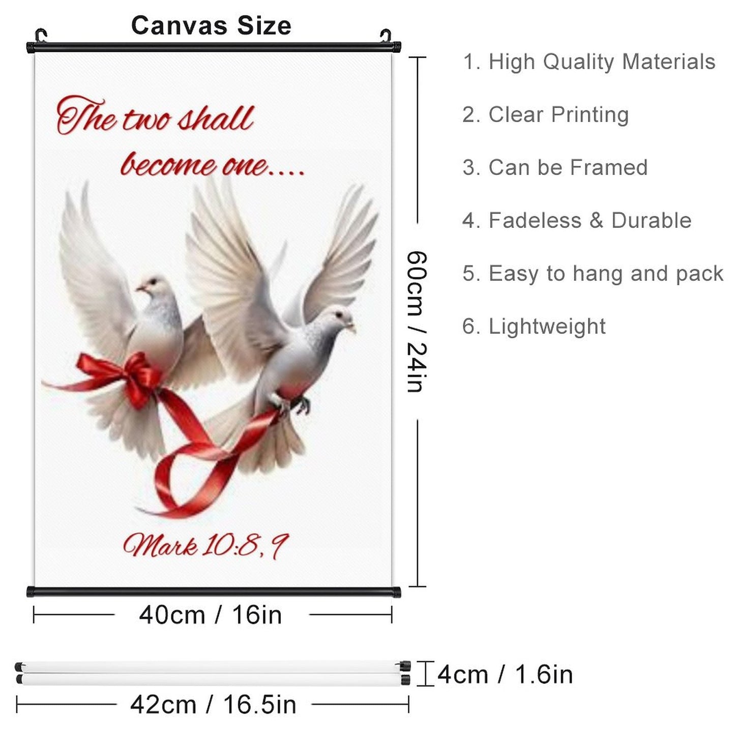 Canvas Hanging Poster with Scrolls-16"x24"/ 40x60cm-TWO SHALL BECOME ONE