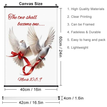 Canvas Hanging Poster with Scrolls-16"x24"/ 40x60cm-TWO SHALL BECOME ONE