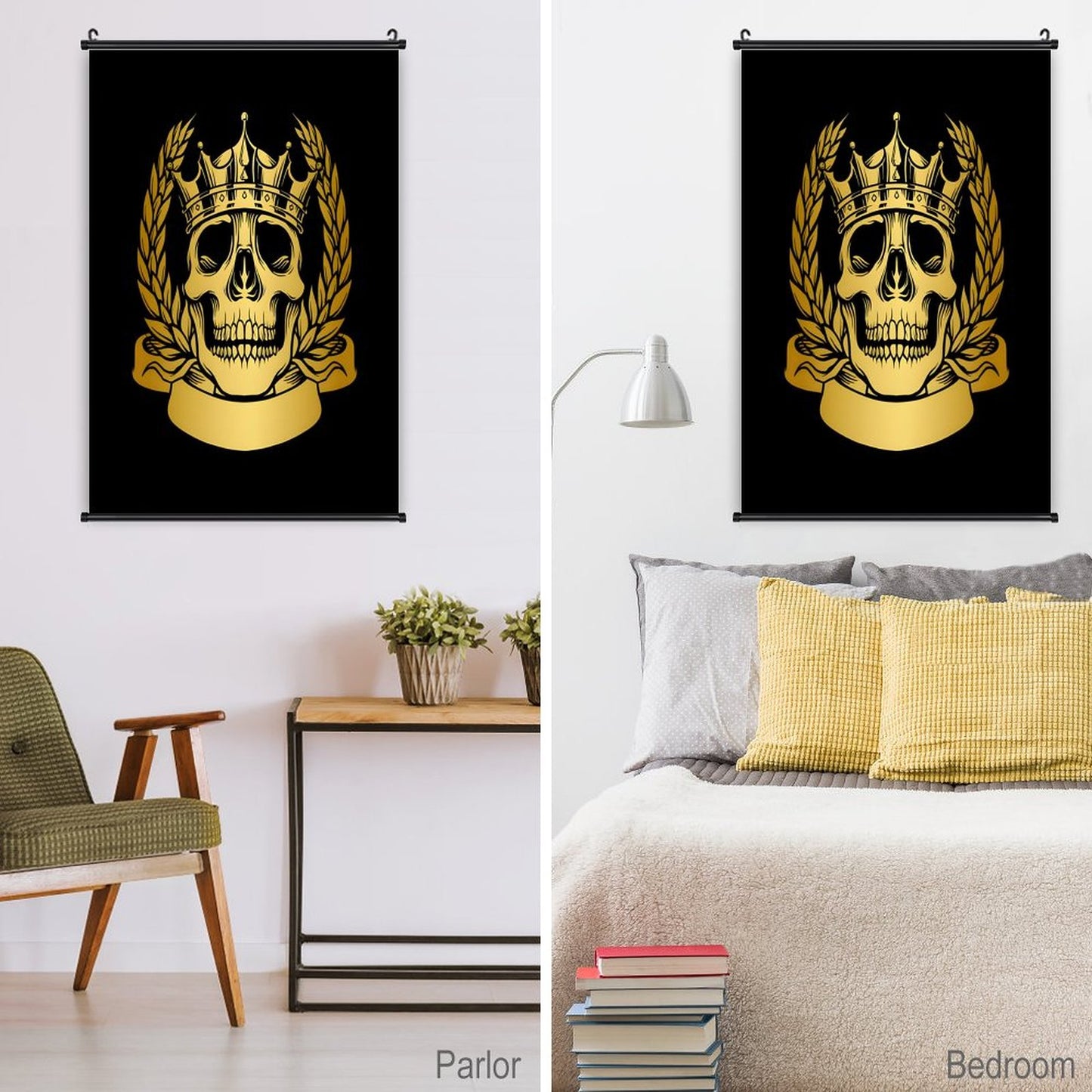 Canvas Hanging Poster with Scrolls-16"x24"/ 40x60cm-GOLD SKULL
