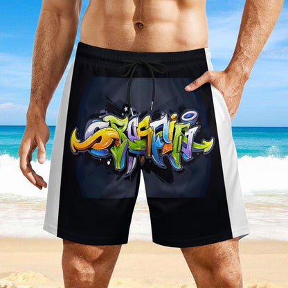 COLORFUL GRAFFITI Men's Beach/GYM Shorts with 4 Pockets-SMALL-3XL
