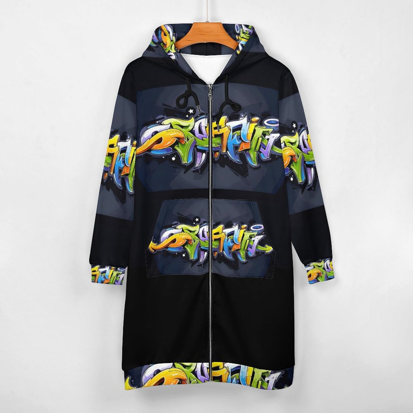 COLORFUL GRAFFITI Full Zipper Long Sleeve Hoodie Dress-SMALL-5XL