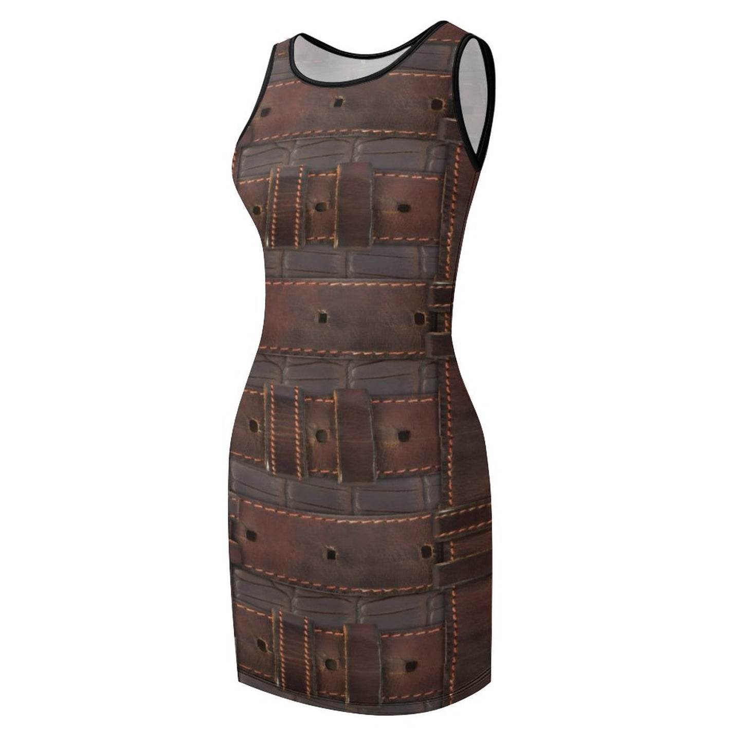 RUGGED LEATHER BUCKLE Sleeveless Ladies Tank Dress-SMALL-2XL