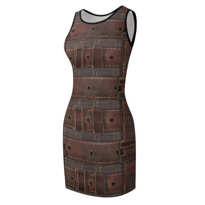RUGGED LEATHER BUCKLE Sleeveless Ladies Tank Dress-SMALL-2XL