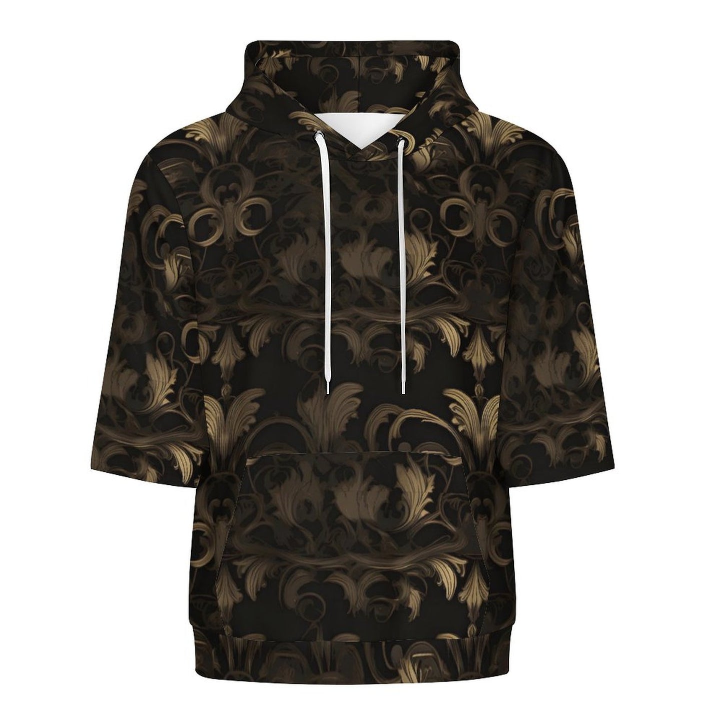 BLACK & GOLD ACCENT Half Sleeve Hoodie-SMALL-6XL