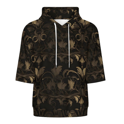 BLACK & GOLD ACCENT Half Sleeve Hoodie-SMALL-6XL