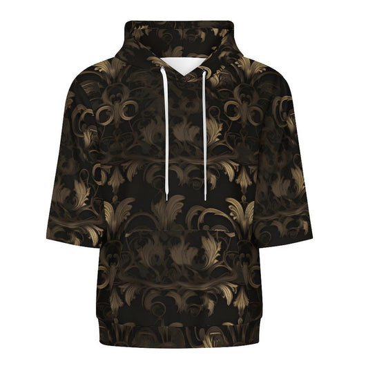BLACK & GOLD ACCENT Half Sleeve Hoodie-SMALL-6XL