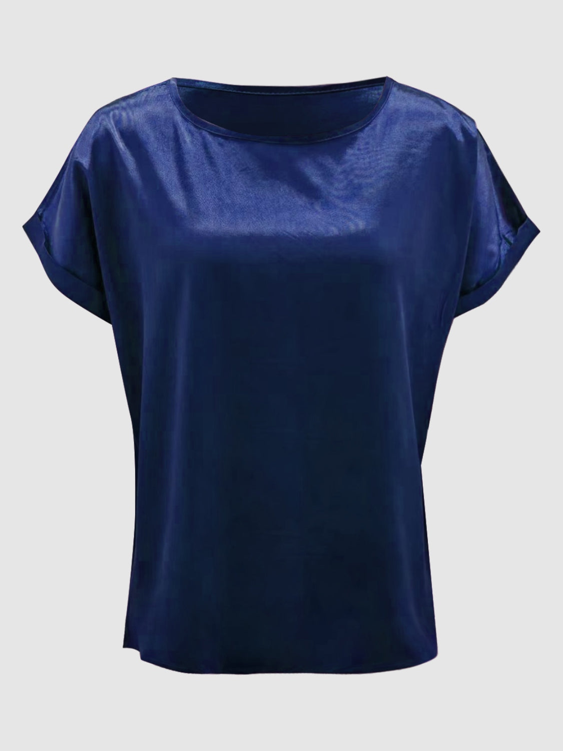 Satin Round Neck Short Sleeve Blouse (black/white/royal blue/lilac/pink/blue/burgundy/green)-SMALL-2XL