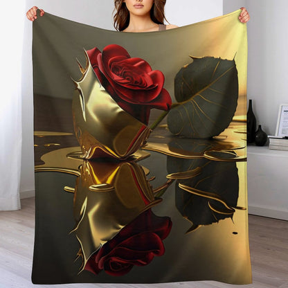 ROSE IN GOLD Flannel Blanket-60"x80" (Dual-sided Printing)