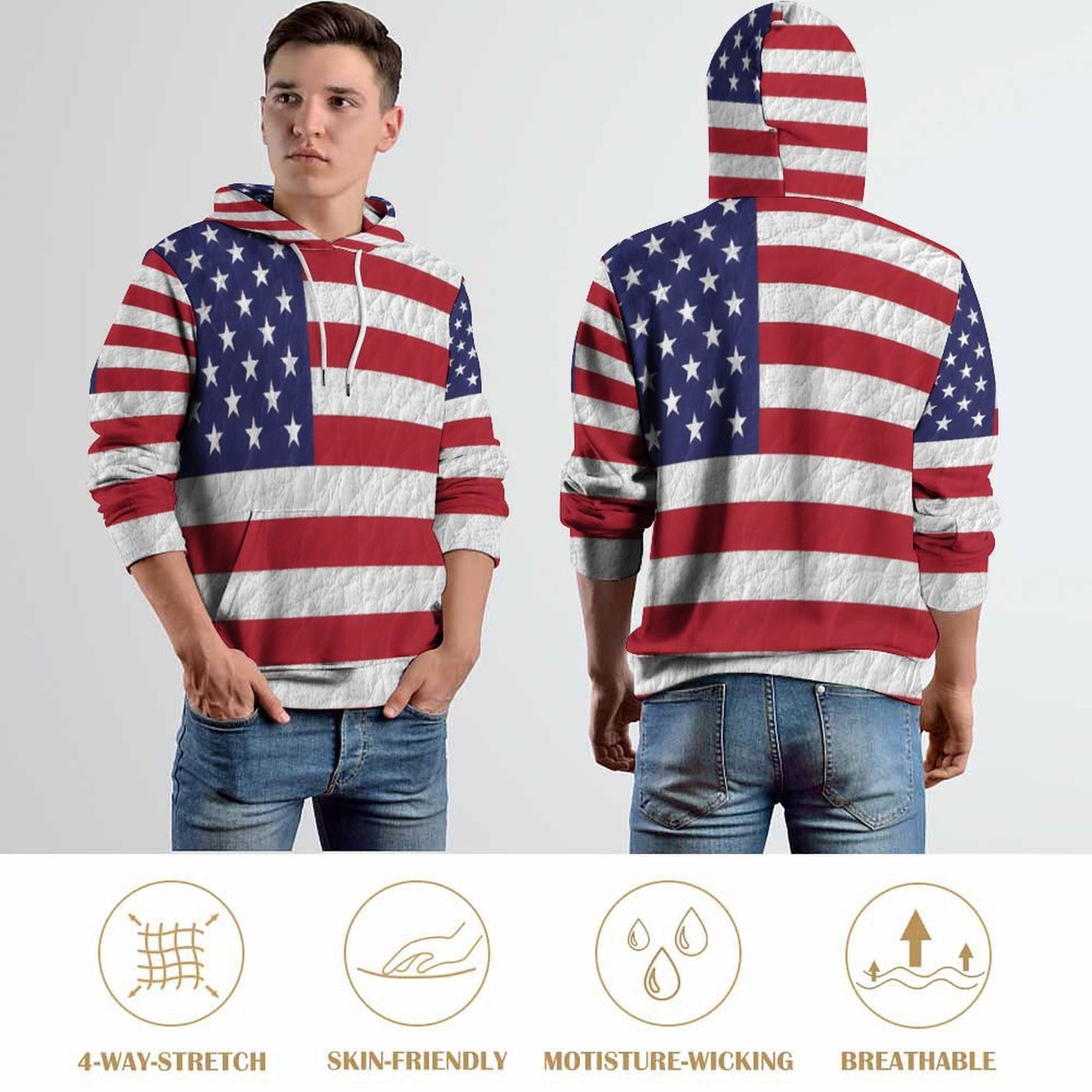 AMERICA Men's Hoodie with Double-layer Cap-SMALL-6XL