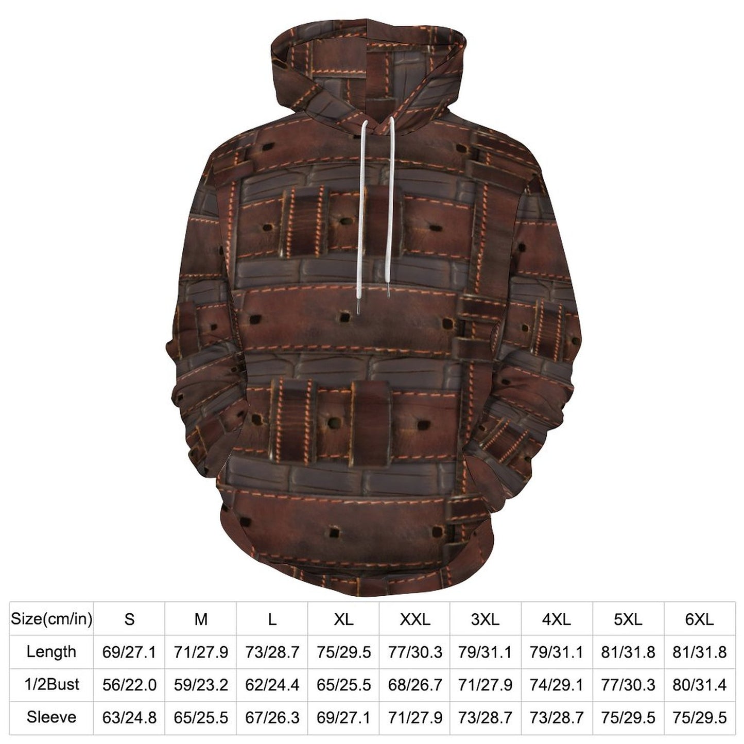 RUGGED LEATHER BUCKLE Print Men's Hoodie with Double-layer Cap-SMALL-6XL
