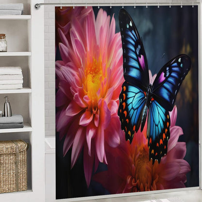 BLUE BUTTERFLY Shower Curtain Set with 3 Rugs