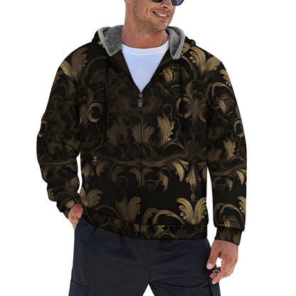 BLACK & GOLD ACCENT Zipper Plush Fur Jacket-SMALL-5XL