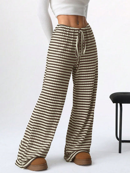 Tied Striped Wide Leg Pants (pink/grey/black/blue/taupe)-SMALL-2XL