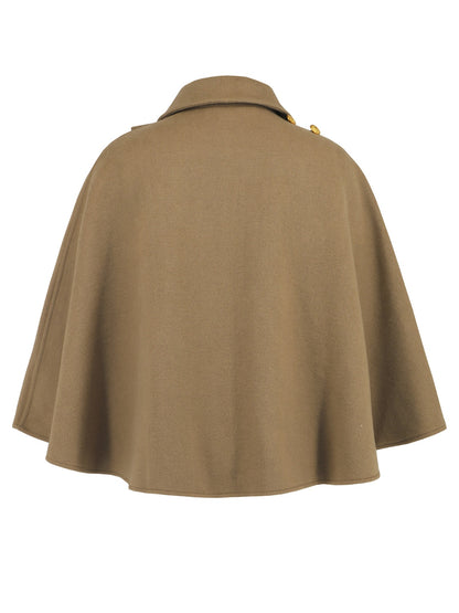 Collared Neck Cropped Cape (deep red/black/camel)-ONE SIZE