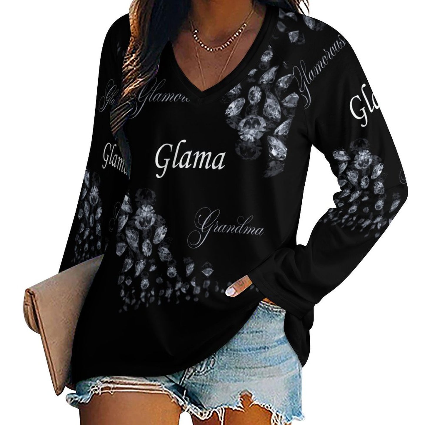 V-neck Loose Long Sleeve T-shirt TLREV2 (All-Over Printing)