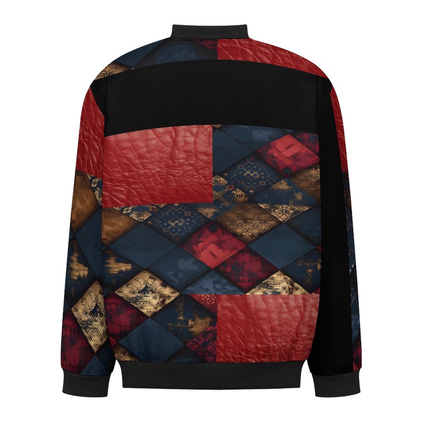 TRIANGLES & LEATHER Zipper Bomber Jacket-SMALL-5XL