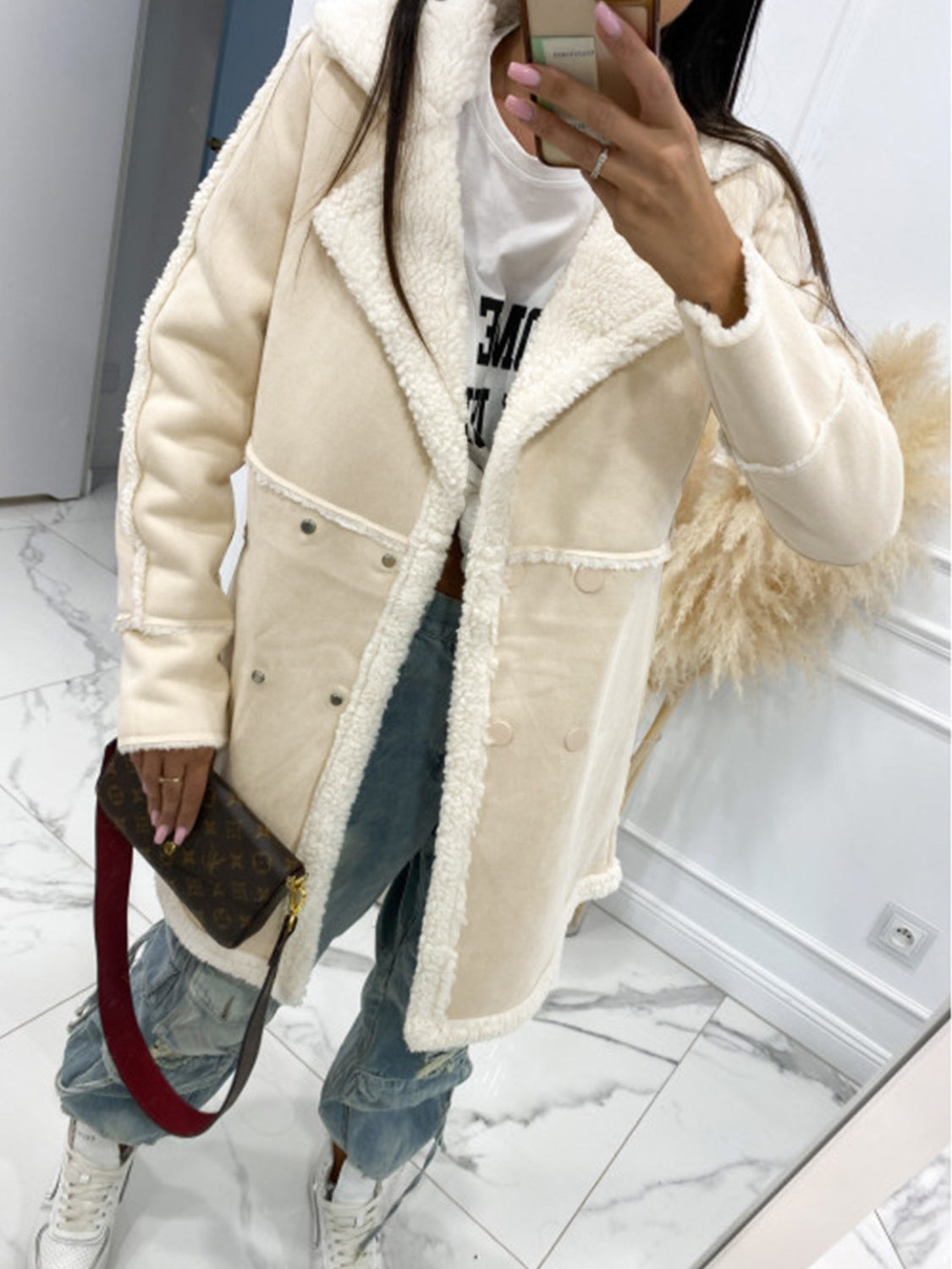 Lapel Collar Exposed Seam Buttoned THICK Coat (camel/black/cream)-S/M/L