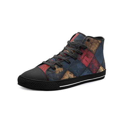 TRIANGLES & LEATHER Unisex High Top Sneakers (white or black soles)