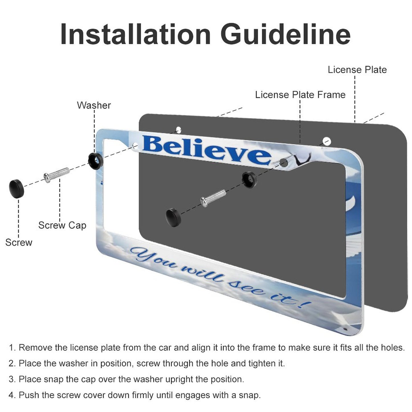 License Plate Frames with 2 Round Holes (1 Pair)-BELIEVE