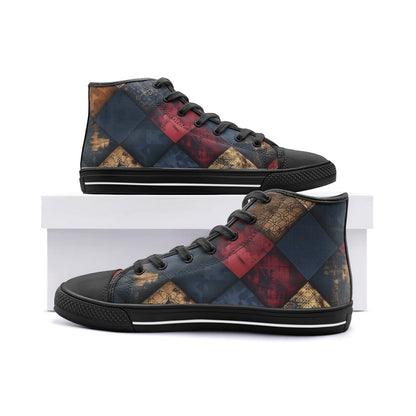 TRIANGLES & LEATHER Unisex High Top Sneakers (white or black soles)