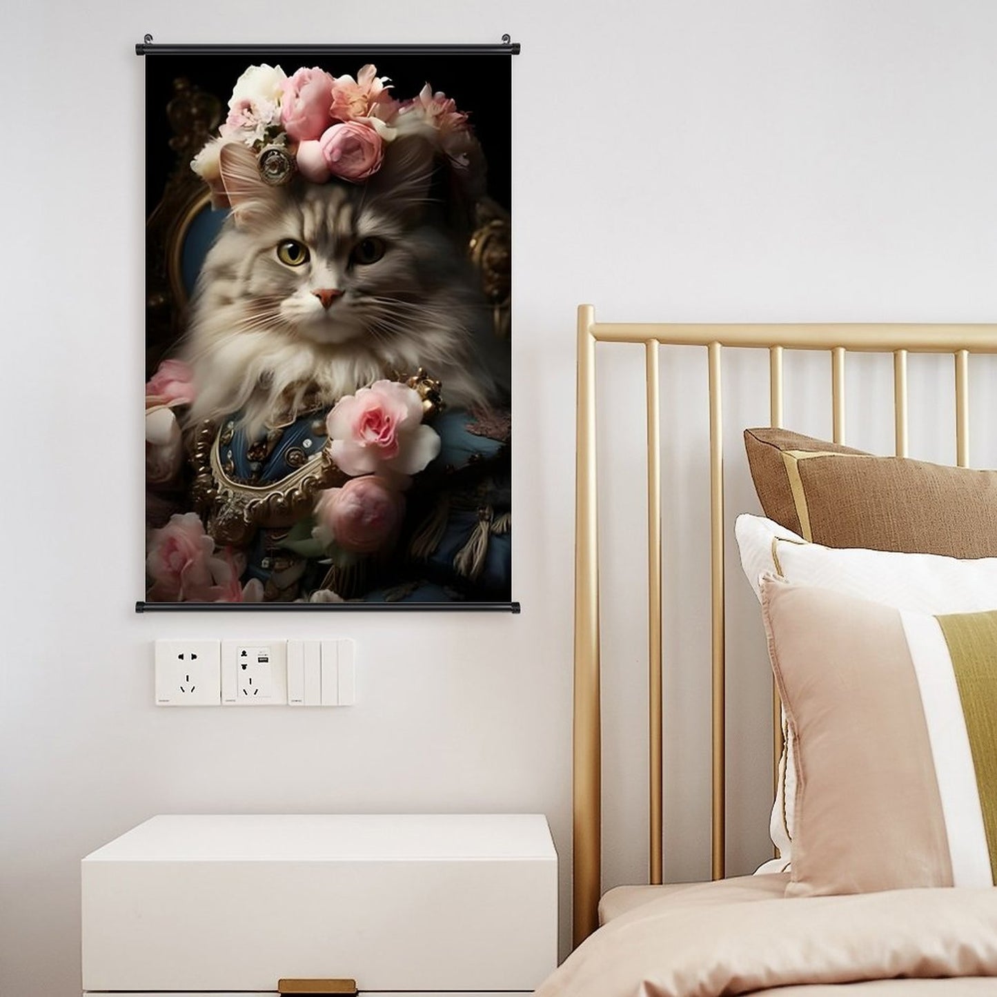 Canvas Hanging Poster with Scrolls-16"x24"/ 40x60cm-FLOWER CAT